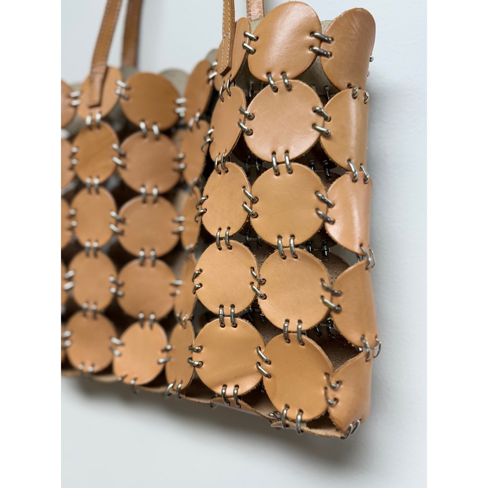 Vintage Leather Laser Cut Tote Purse Light Brown - Picture 3 of 6